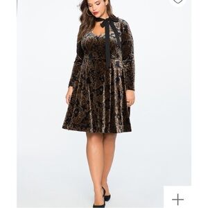 NWOT Eloquii Velvet Fit and Flare Dress with Necktie